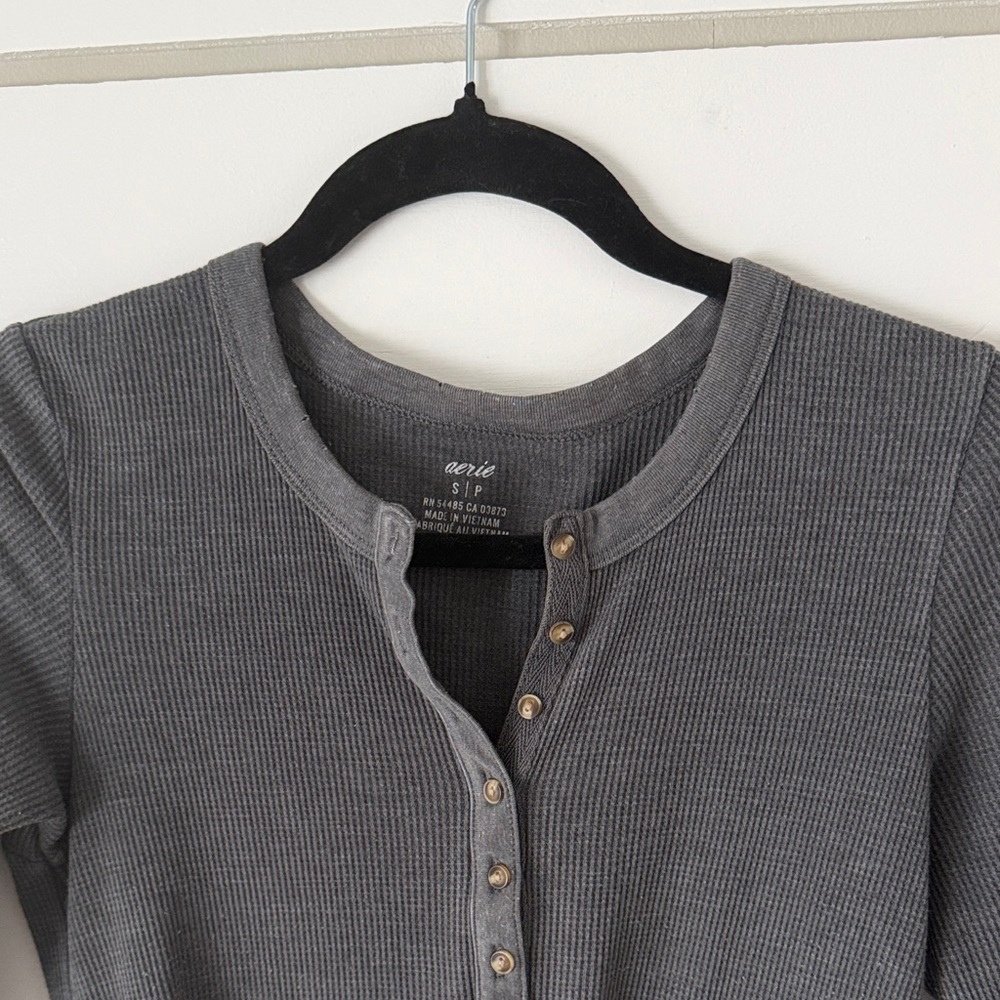 Aerie Charcoal Button-Down Ribbed Top
